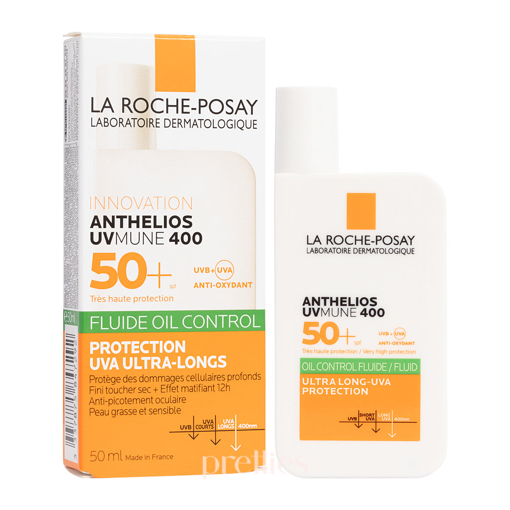 La Roche Posay Anthelios UVmune 400 Oil Control SPF50+ Sunscreen Fluid 50ml - Lightweight Matte Finish for Oily Skin, Daily Face Protection & Outdoor Activities