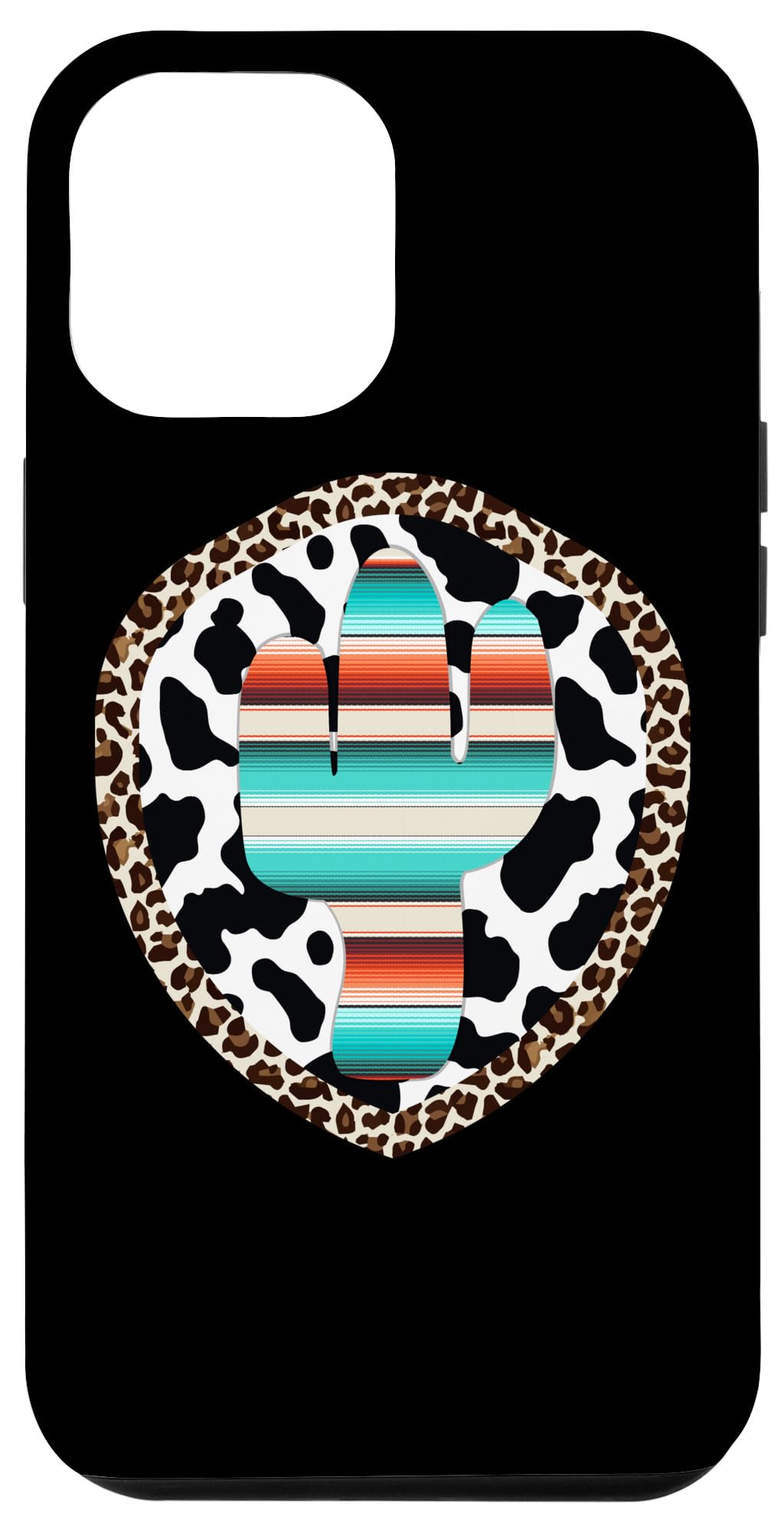 Funny iPhone 12 Pro Max Case - Serape Cow Print with Cactus & Leopard Turquoise Pattern - Perfect for Southwest Style & Festival Fashion Accessories