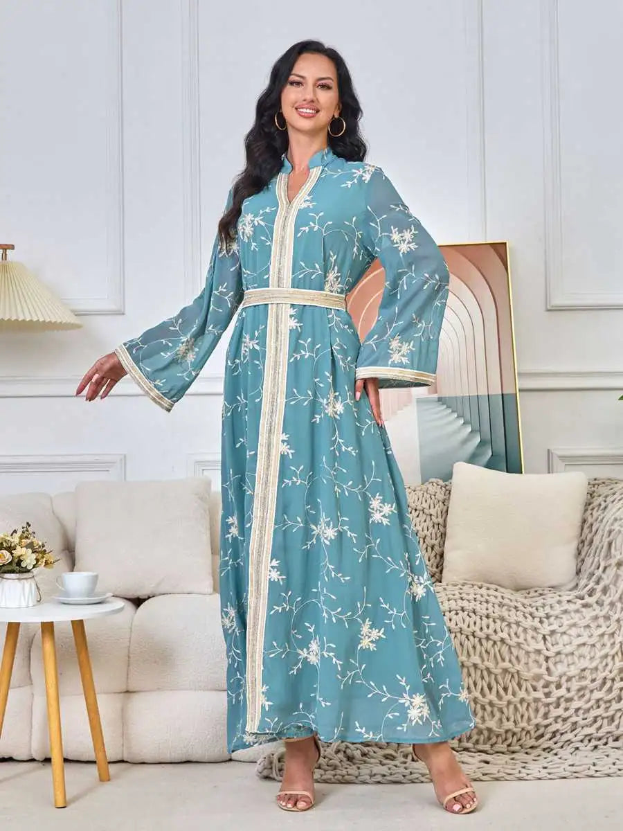 Elegant Muslim Women's Eid Caftan Dress - Embroidered Kaftan for Special Occasions & Festivals
