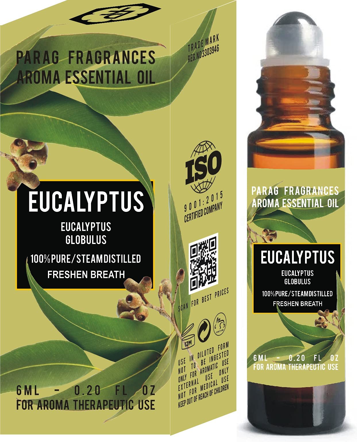 Parag Fragrances Eucalyptus Essential Oil - 100% Pure Natural Undiluted Aromatherapy Grade Oil (6ml) for Diffusers, Massage & Stress Relief