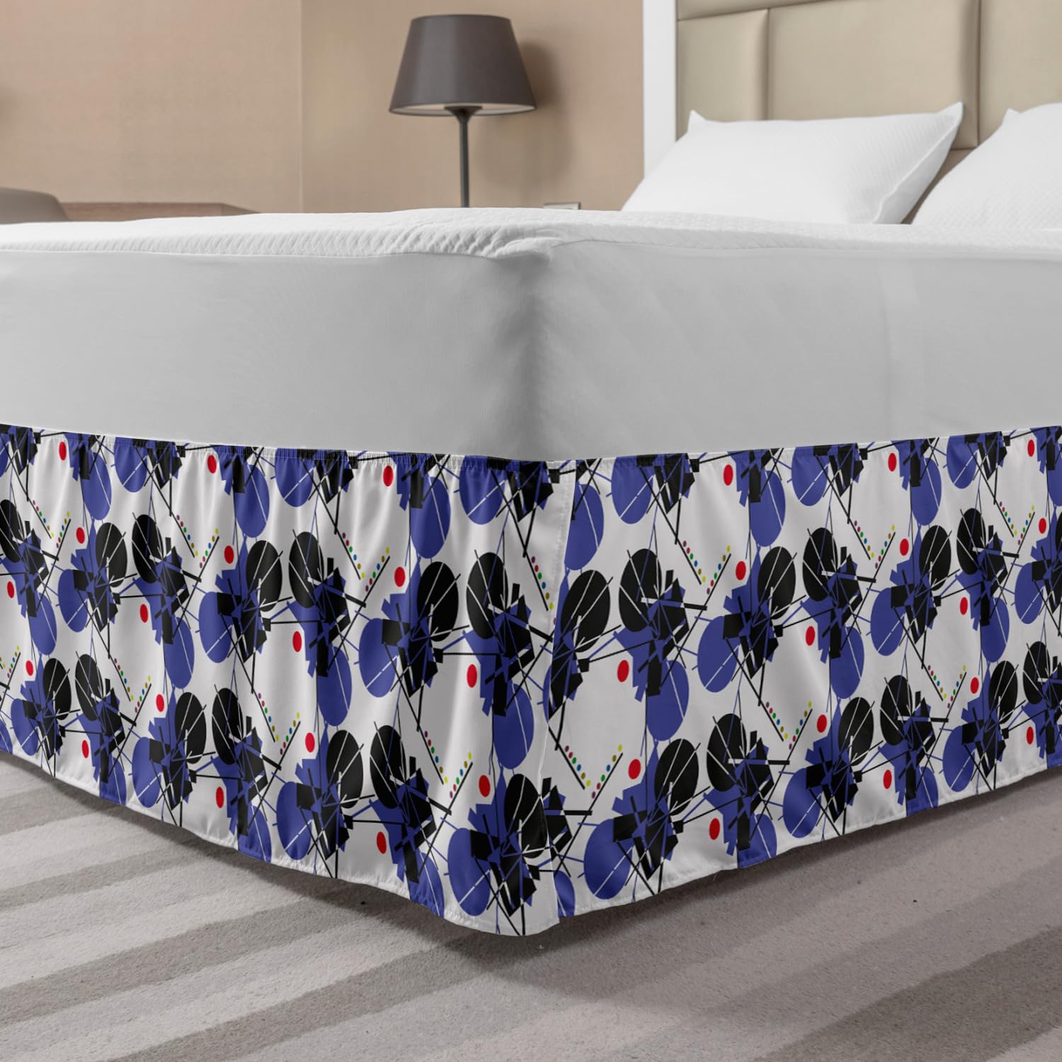 Ambesonne Geometric King Size Bed Skirt - Modern Round Squares & Lines Pattern, Elastic Dust Ruffle Wrap Around Bedskirt for Bedroom Decor (Violet Grey) | Perfect for Contemporary Home Styling & Guest Room Makeovers