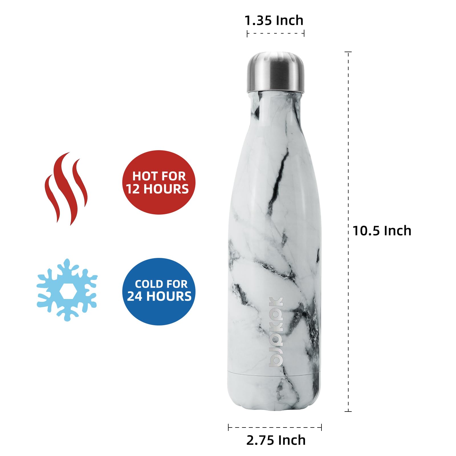 BJPKPK 17oz Insulated Stainless Steel Water Bottle - Keeps Drinks Cold for 24 Hours & Hot for 12 Hours, BPA Free, Leak Proof, Marble Design - Perfect for Gym, Hiking, Camping & Outdoor Activities