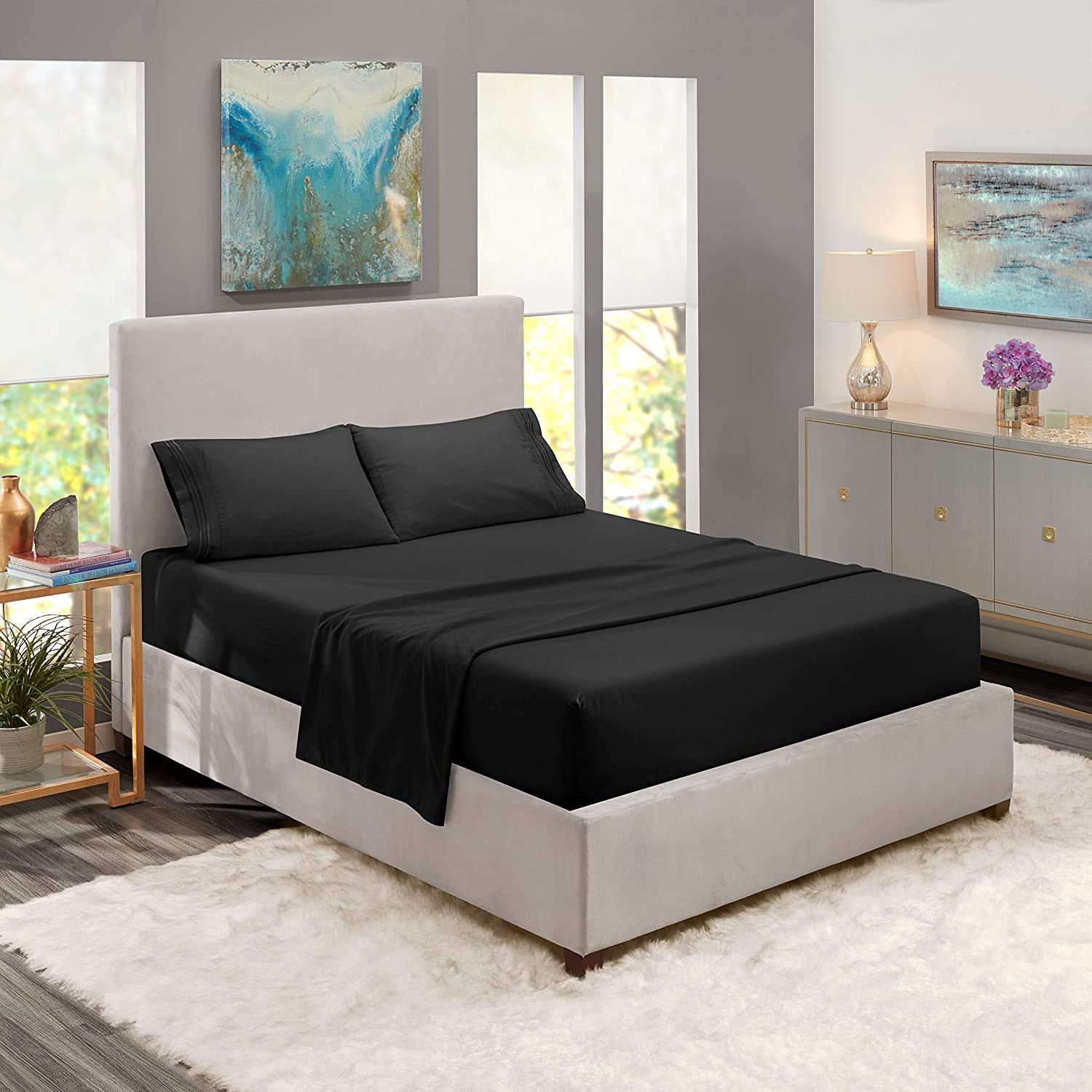 4Pcs 800 Thread Count 100% Soft Cotton Queen Bed Sheet Set with Deep Pocket (Fits 16