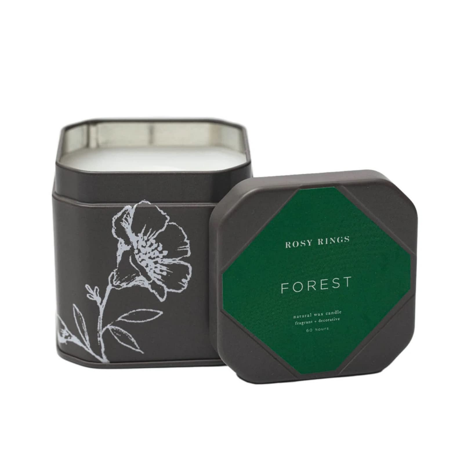 Rosy Rings Travel Tin Candle - 9oz Aromatherapy Scented Candle for Relaxation, Long-Lasting Luxury Home Fragrance, Perfect Candle Gift Set for Spa, Yoga & Meditation (Forest Scent)