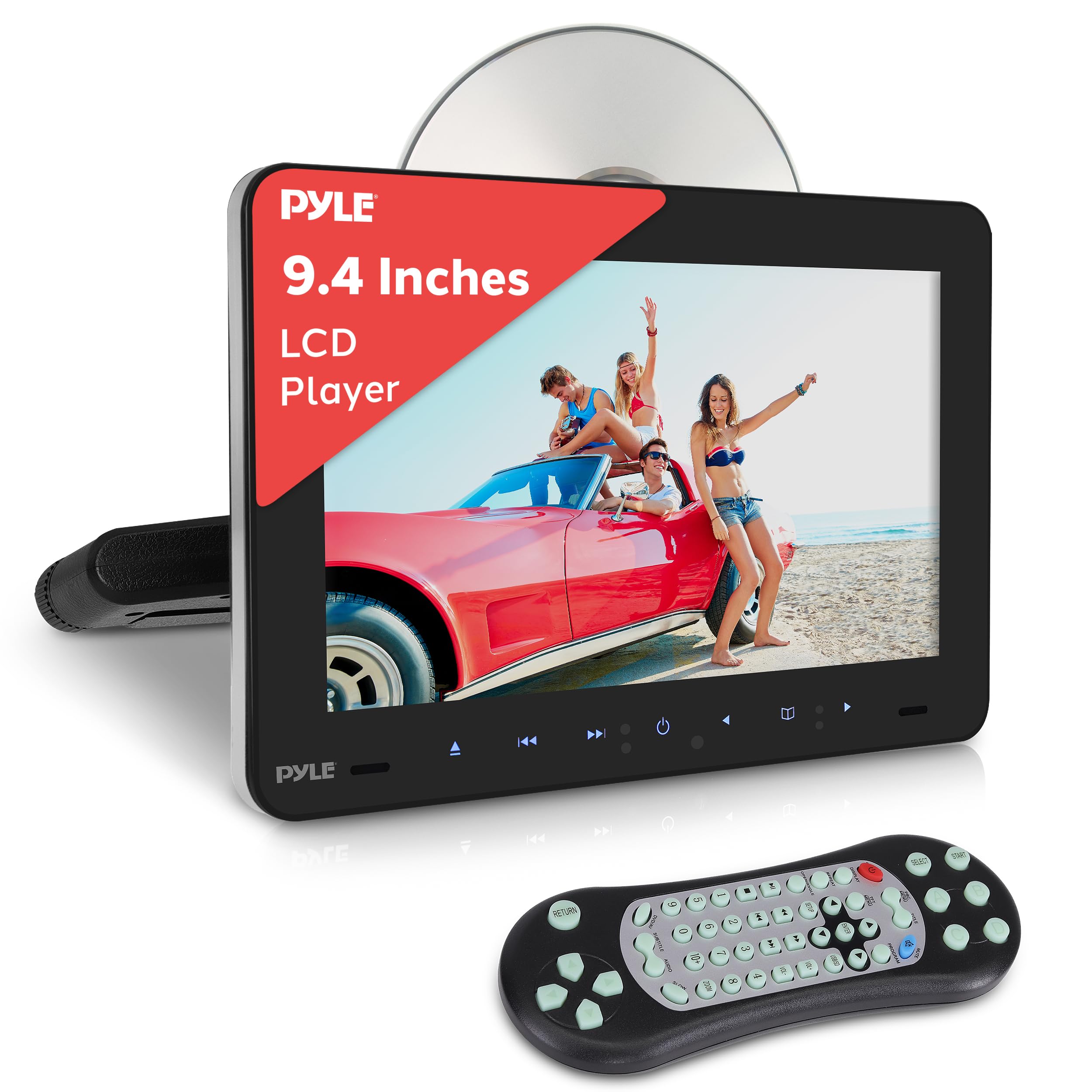 Pyle 9.4 Inch Universal Car Headrest DVD Player with Mount - Dual Screen Car Entertainment System for Backseat Passengers | Perfect for Road Trips, Family Travel & Kids Entertainment
