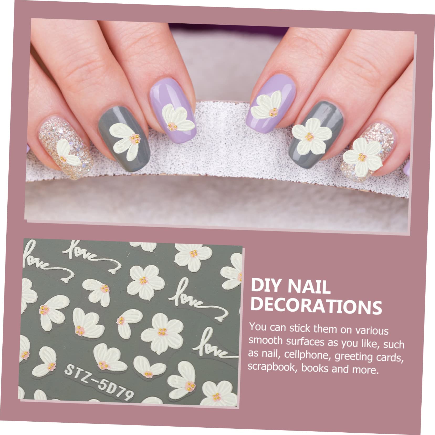 Mikinona Floral Nail Sticker Set - Embossed Nail Decals with Chic Patterns for DIY Nail Art, Manicure & Pedicure Decorations - Perfect for Parties, Weddings, and Special Occasions