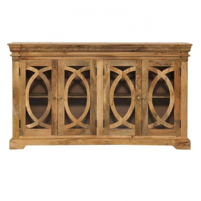 French Arched Glass Door Sideboard Buffet Cabinet - Elegant Dining Room Storage for China, Dishes & Linens - Perfect for Entertaining & Home Decor