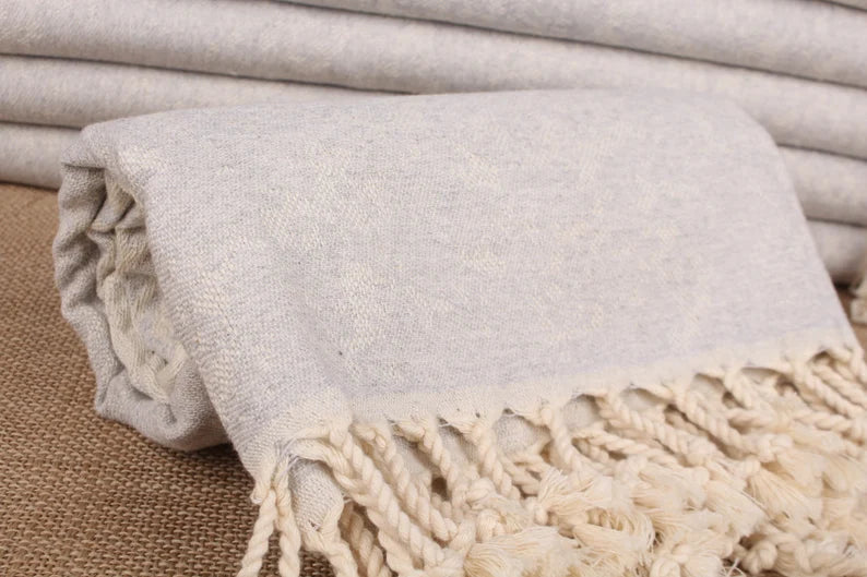Premium Light Grey Turkish Cotton Beach Towel - Ultra Soft & Absorbent, Quick Dry, Large Size for Pool, Beach, Travel & Yoga