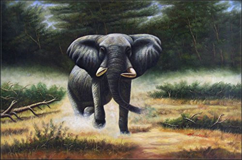 100% Hand Painted Wild Elephant Oil Painting on Canvas - Premium Wall Art Decor for Living Room, Bedroom & Office