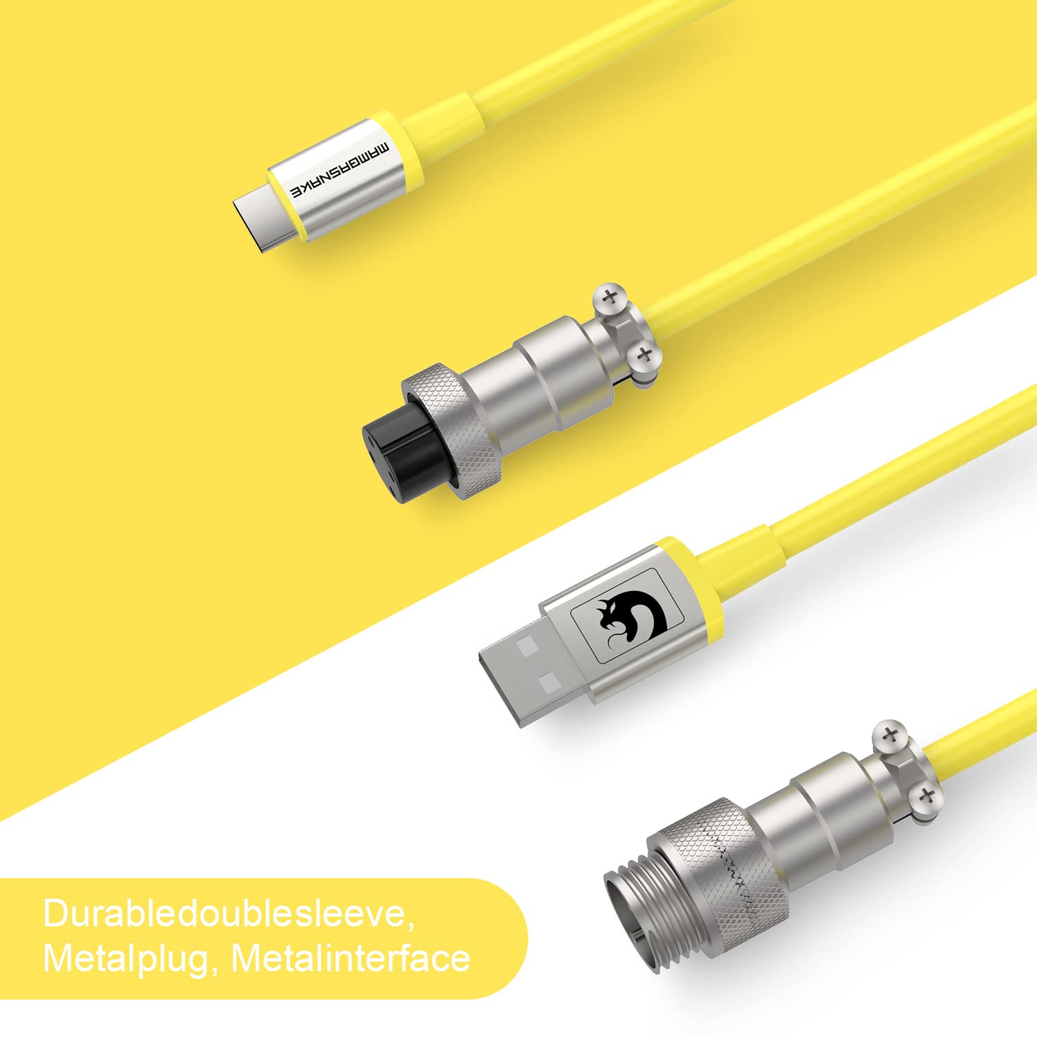 Custom Coiled USB-C Keyboard Cable - Gold Aviator Connector for Gaming & Office