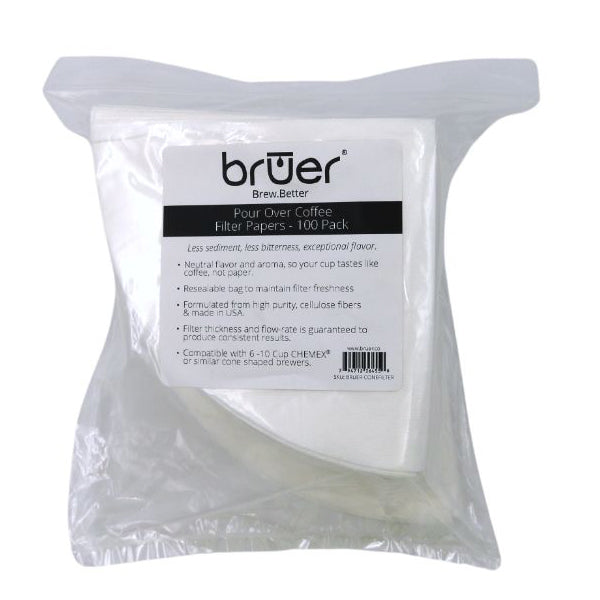 Premium Bruer Folded Cone Coffee Filter Papers - 100% Natural Unbleached, Compatible with Chemex & Pour Over Brewers - Perfect for Home Baristas & Specialty Coffee Lovers