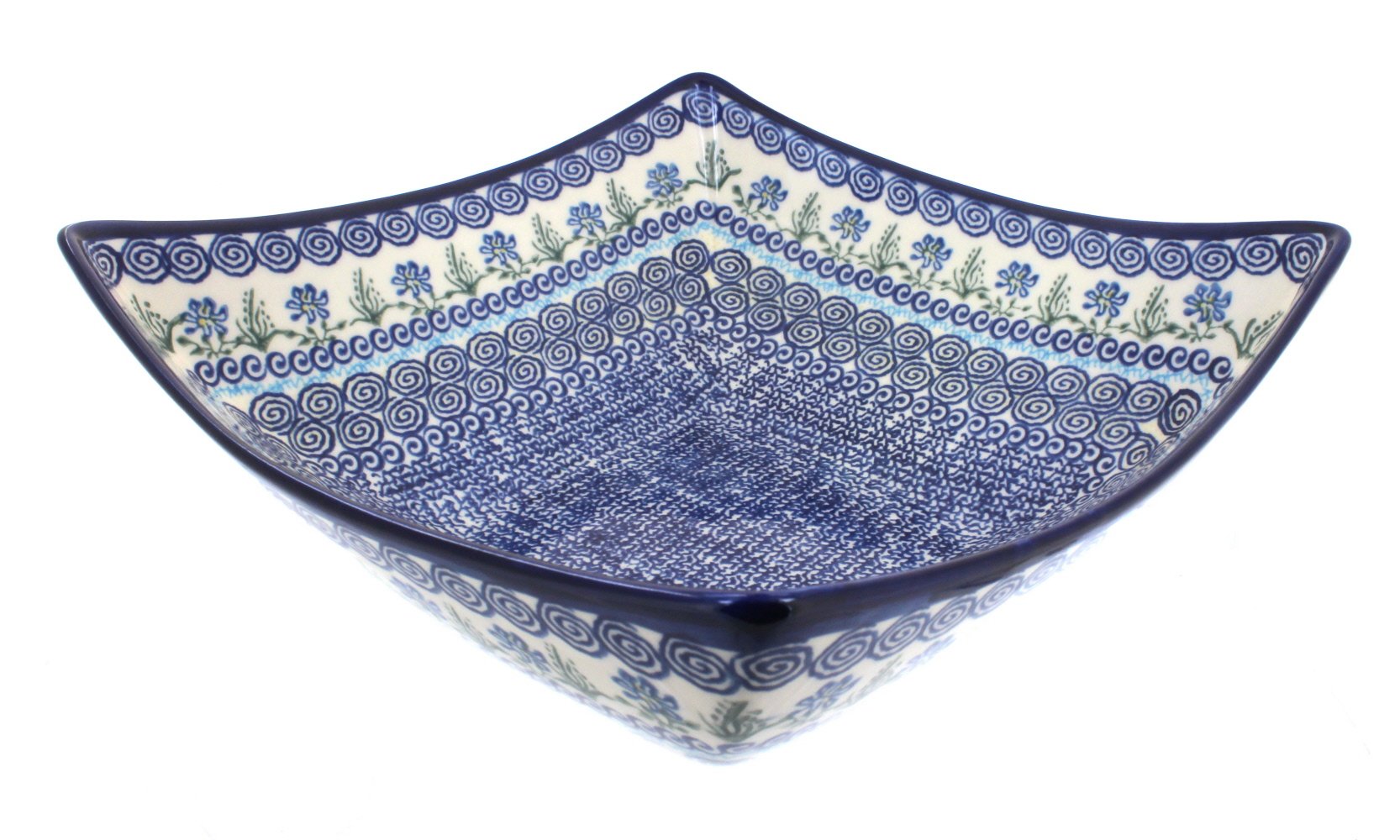 Blue Rose Polish Pottery Charleston Large Square Serving Bowl - Handmade Ceramic Dish for Entertaining, Dining & Home Decor - Perfect for Salads, Pasta, Fruit & Centerpieces
