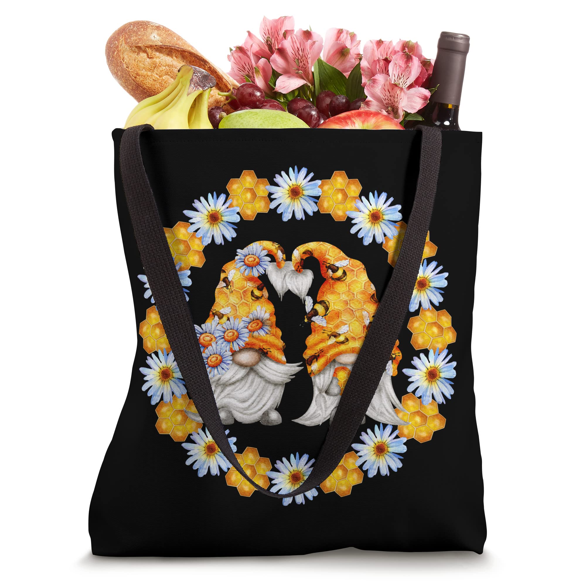 Cute Daisy Flower Gnomes Tote Bag - Heart & Love Design for Honey Bee Lovers | Perfect for Grocery Shopping, Farmers Market & Eco-Friendly Outings