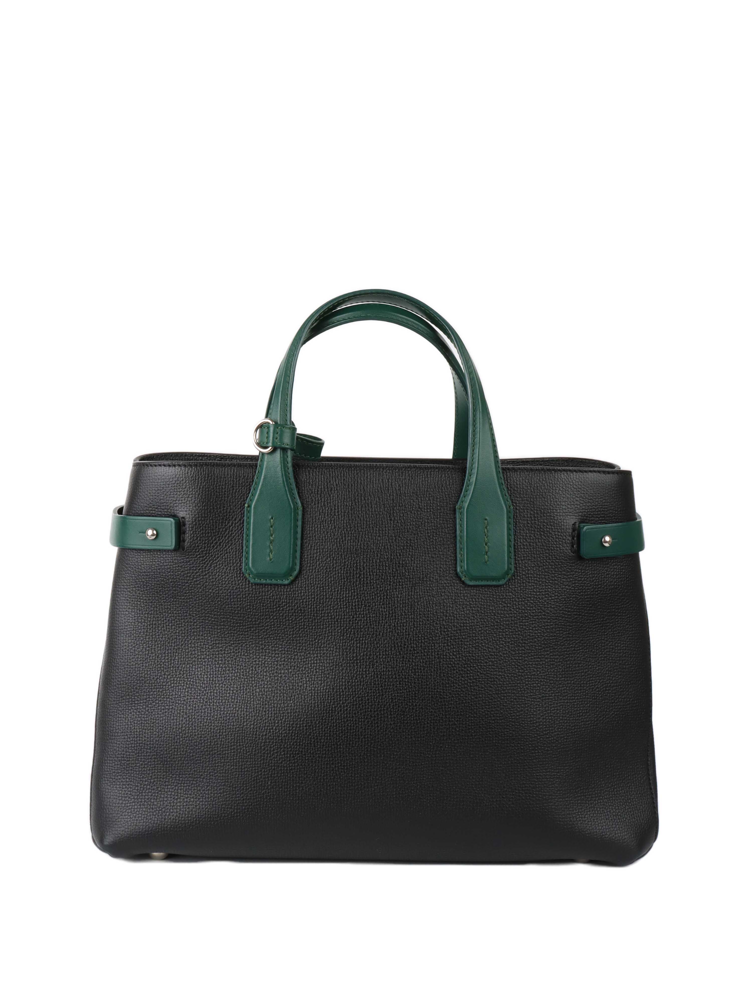 Burberry Black and Green Leather Tote Bag for Women - Luxury Designer Handbag for Work, Travel & Everyday Use