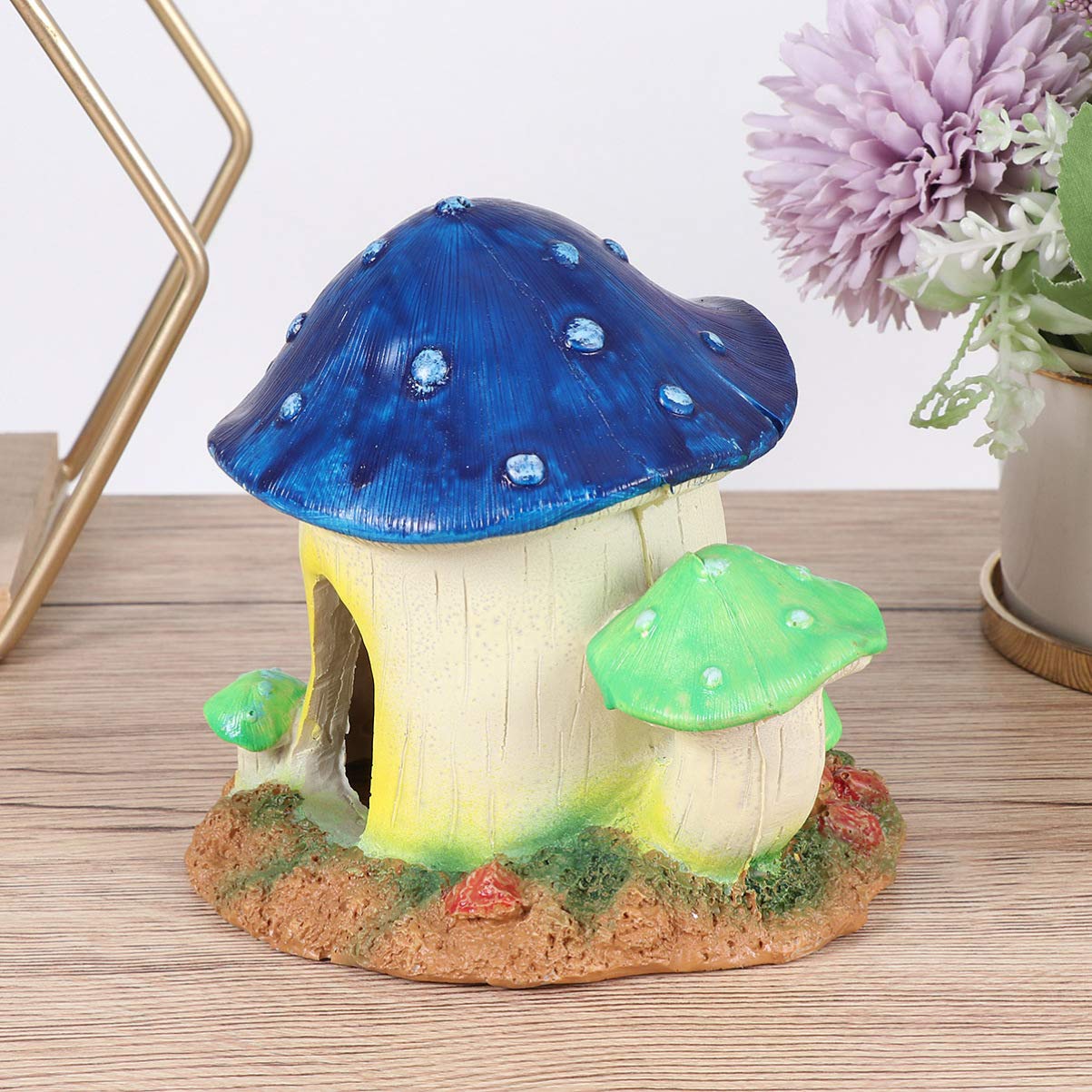 POPETPOP Aquarium Decoration - Resin Mushroom House Fish Tank Ornament for Betta Fish, Shrimp, Turtles | Underwater Hideout & Playhouse | Perfect for Freshwater Tanks, Aquascaping & Aquatic Pet Enrichment