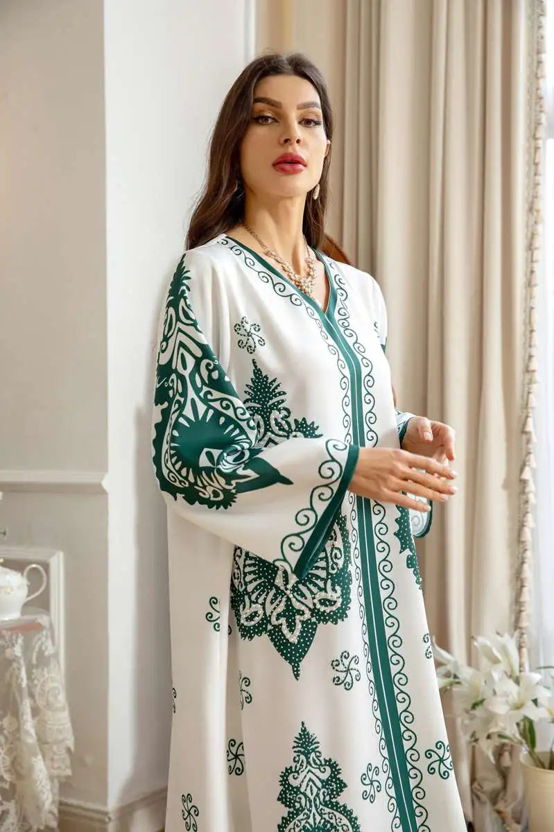Elegant Muslim Women's Caftan Dress with Beads & Rhinestones for Eid Celebration - Perfect for Holiday Parties, Wedding Guest Outfits & Special Occasions