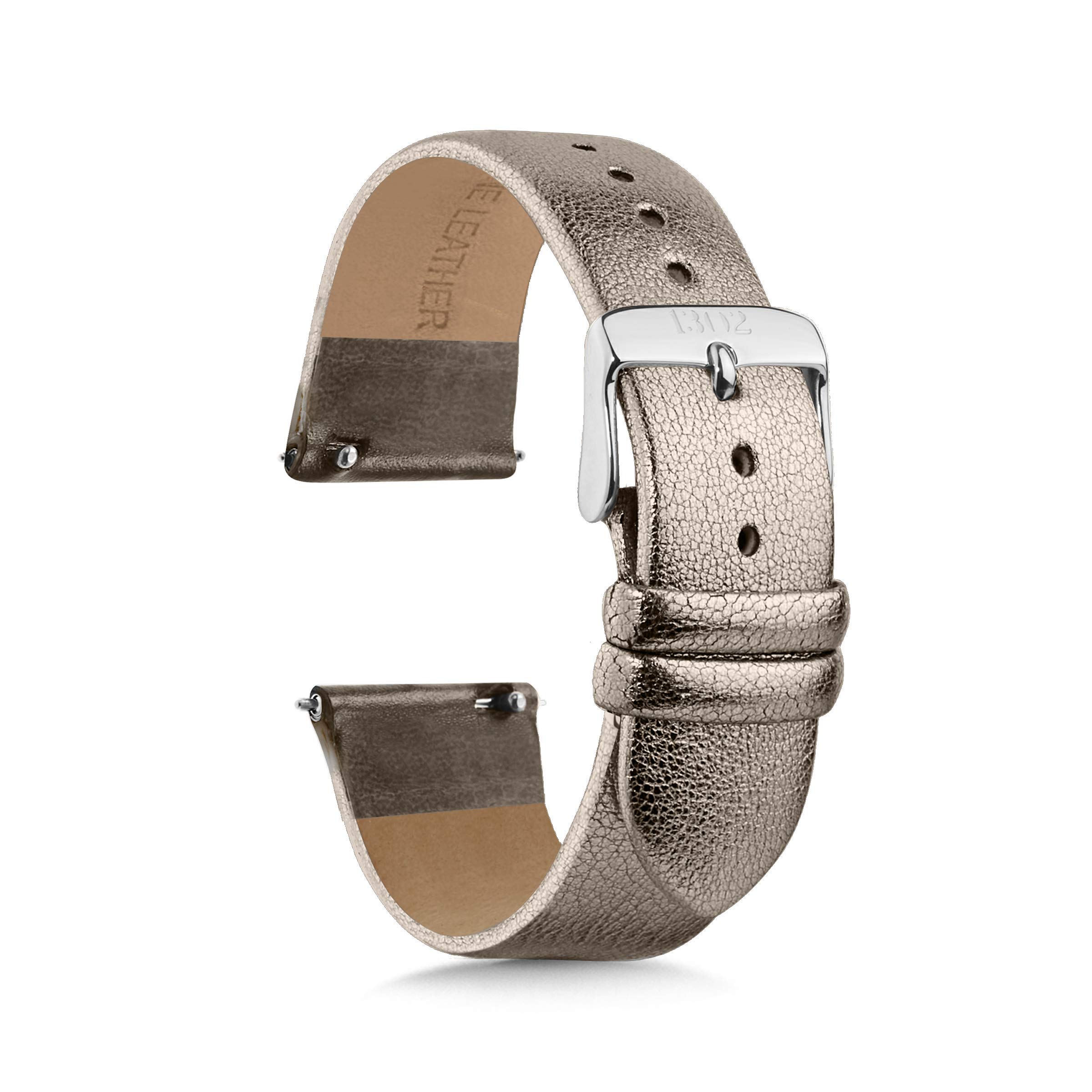Black Leather Watch Band 18mm 20mm 22mm Quick Release - for Men & Women