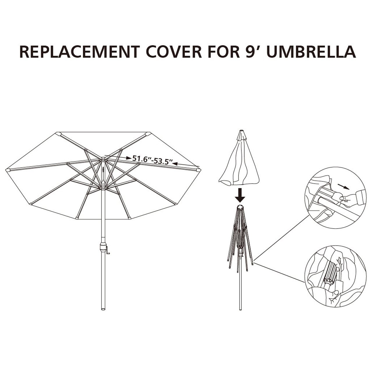 BenefitUSA 9ft 8-Rib Patio Umbrella Replacement Canopy Cover - Durable Outdoor Shade Top in Black - Perfect for Backyard, Poolside & Garden Protection
