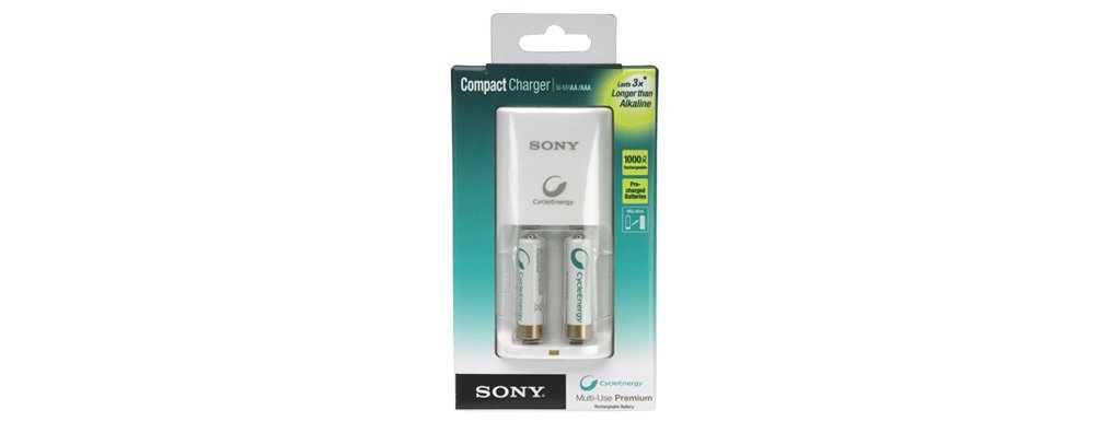 Sony BCG-34HTD2K Compact Battery Charger with 2 NiMH CycleEnergy AA Rechargeable Batteries - Perfect for Digital Cameras, Wireless Devices & Home Electronics