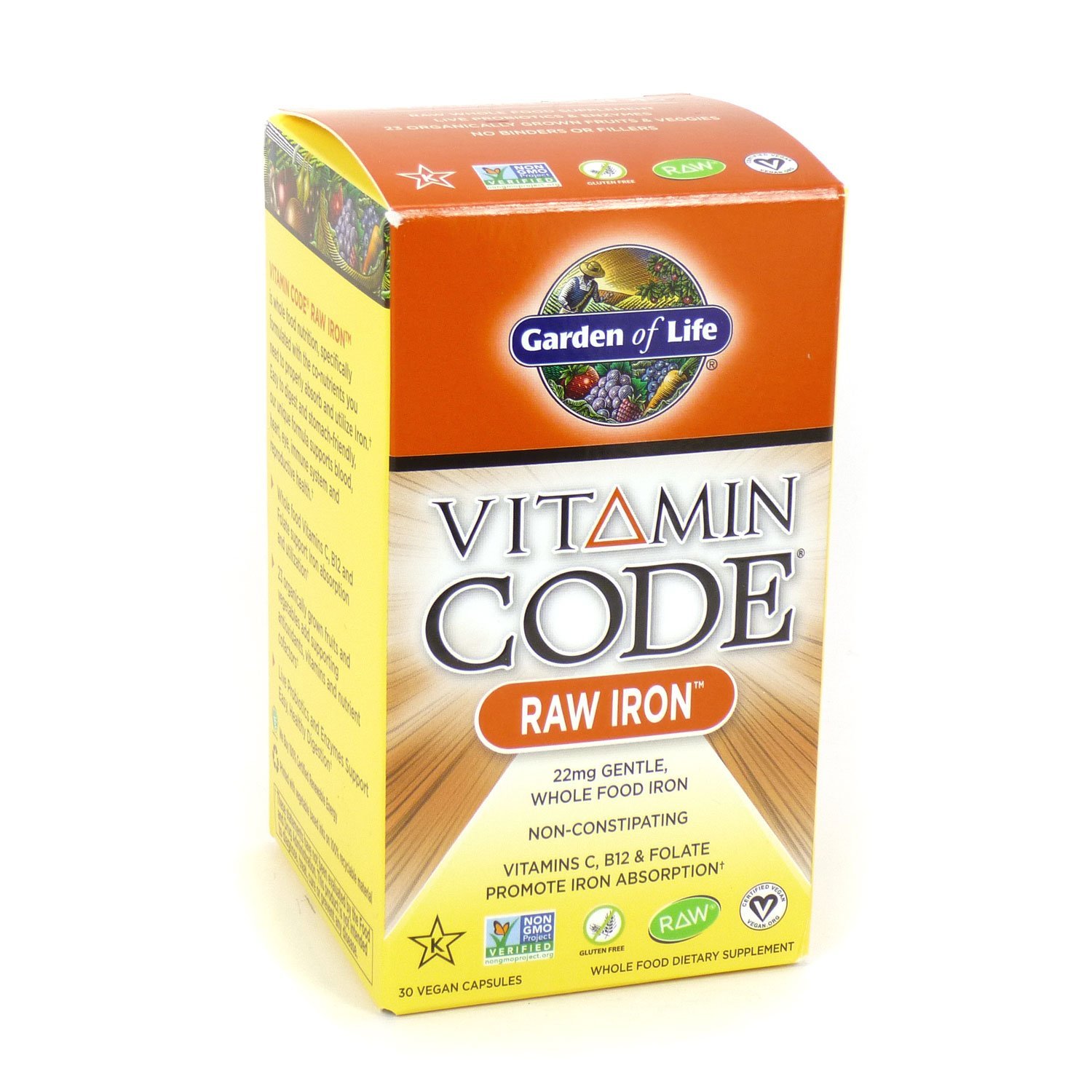 Garden of Life Vitamin Code Raw Iron Supplement - 60 Vegan Capsules (2 Pack x 30) for Energy & Blood Health - Perfect for Plant-Based Diets & Active Lifestyles