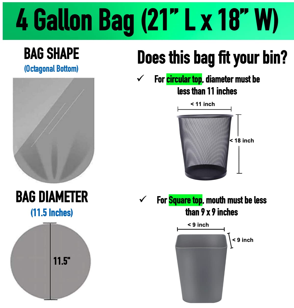 4 Gallon Small Trash Bags - Clear Plastic Wastebasket Liners for Bathroom, Home & Office Bins (200 Count) | Perfect for Kitchen, Bedroom, and Small Spaces