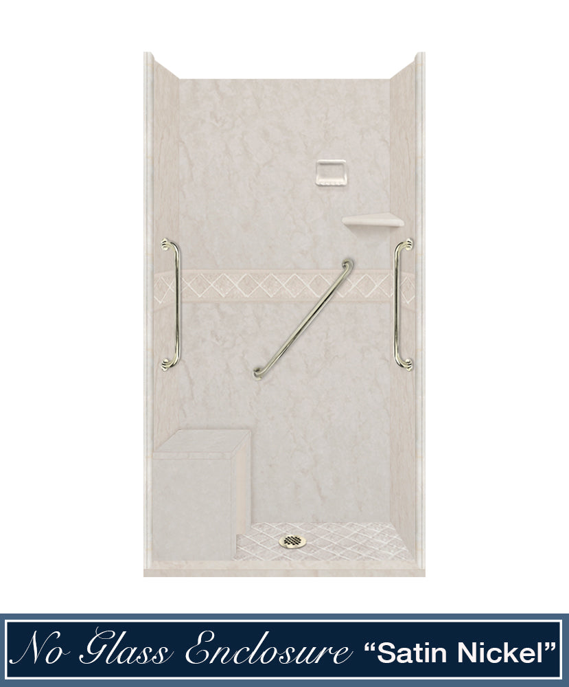 Freedom Rafe Marble Diamond Alcove Shower Enclosure Kit - Waterproof Bathroom Upgrade for Modern Homes, Spa-Like Shower Experience