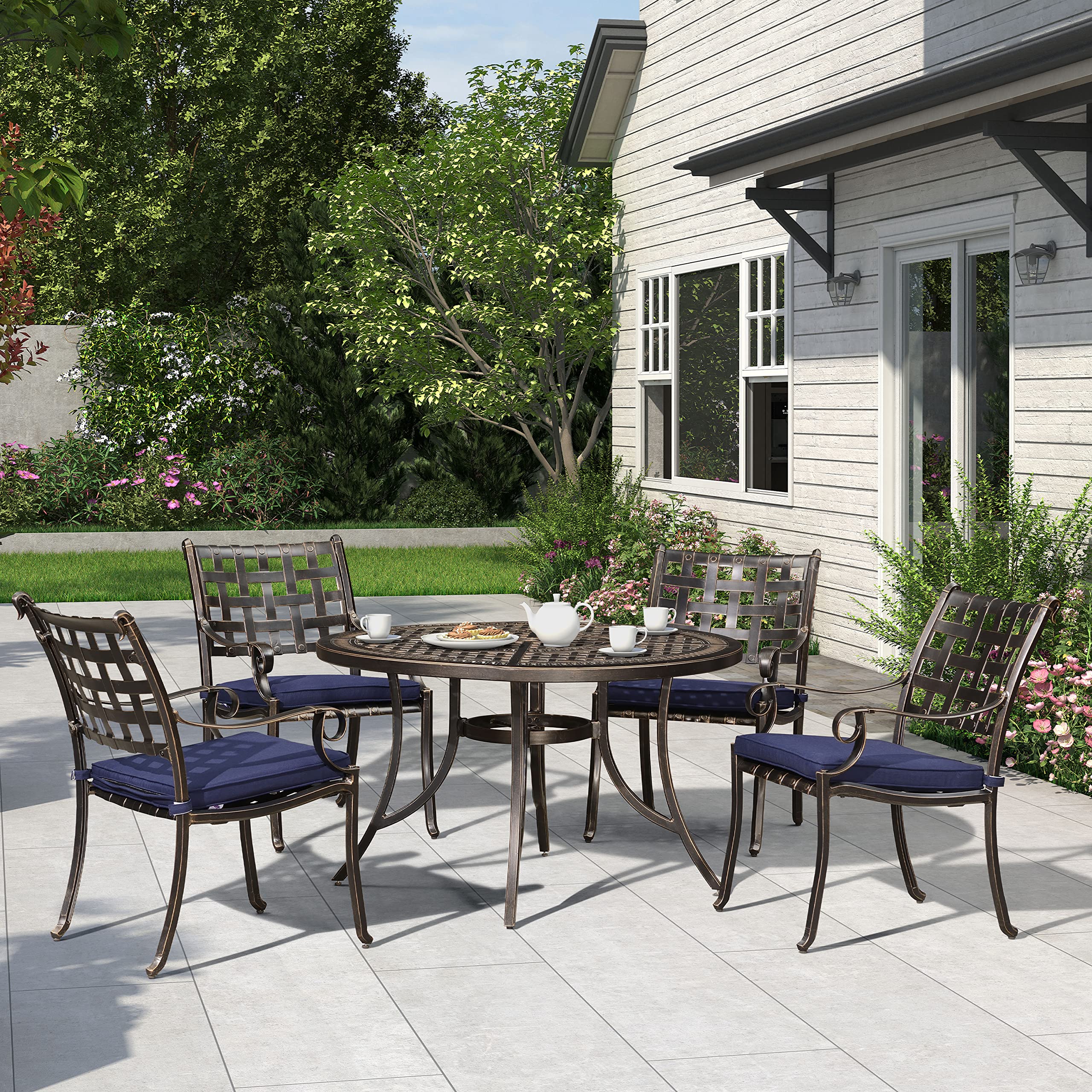 PURPLE LEAF 5-Piece Outdoor Dining Set - Cast Aluminum Patio Furniture with 47