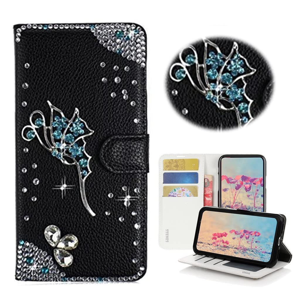 STENES Bling Wallet Phone Case for LG K92 5G 6.7 Inch (2020 Model) - 3D Handmade Fairy Design Magnetic Leather Cover with Stand - Black | Stylish Accessory for Women, Girls | Perfect for Parties, Shopping & Everyday Use