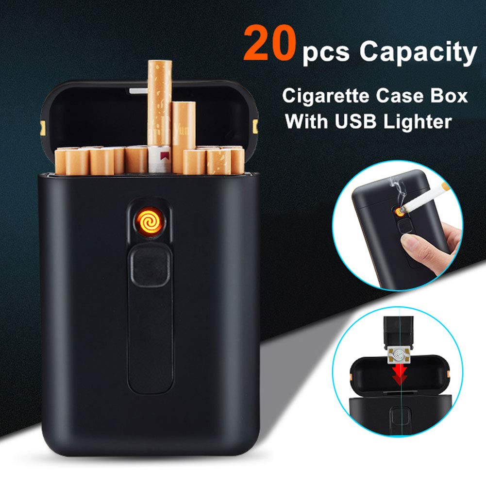 Premium King Size Cigarette Case with Built-in USB Rechargeable Flameless Lighter - Windproof Electric Lighter for 20 Regular Cigarettes - Portable 2-in-1 Smoking Accessory (Gold) - Perfect for Travel, Outdoor Activities & Nightlife