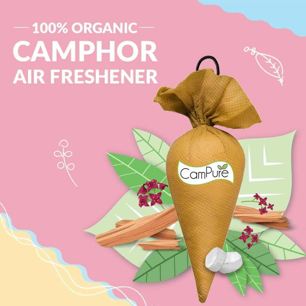 Organic Sandalwood Camphor Cones (Pack of 2) - 100% Natural Air Freshener for Car, Home & Travel | Freshen Closets, Drawers, Office, Bathroom & Luggage | Aromatic Relaxation & Stress Relief