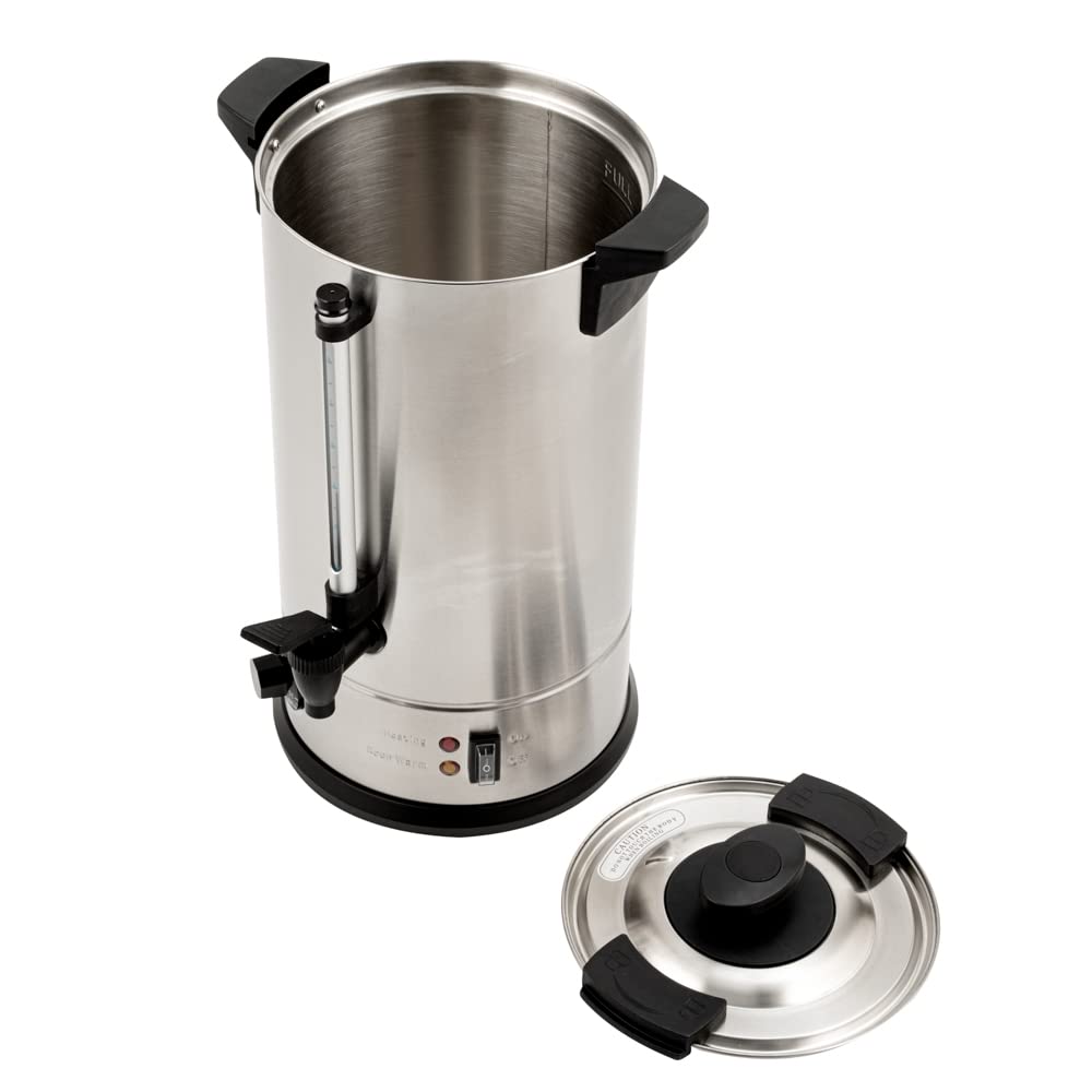 Restaurantware Restpresso 3 Gallon Commercial Coffee Dispenser - 120V/1000W Stainless Steel Hot Water Urn with Adjustable Thermostat & No-Drip Spigot - Large Double-Wall Coffee Maker for Cafes, Offices & Catering Events (Serves 67 Cups, Silver 13/0 Stainless Steel)