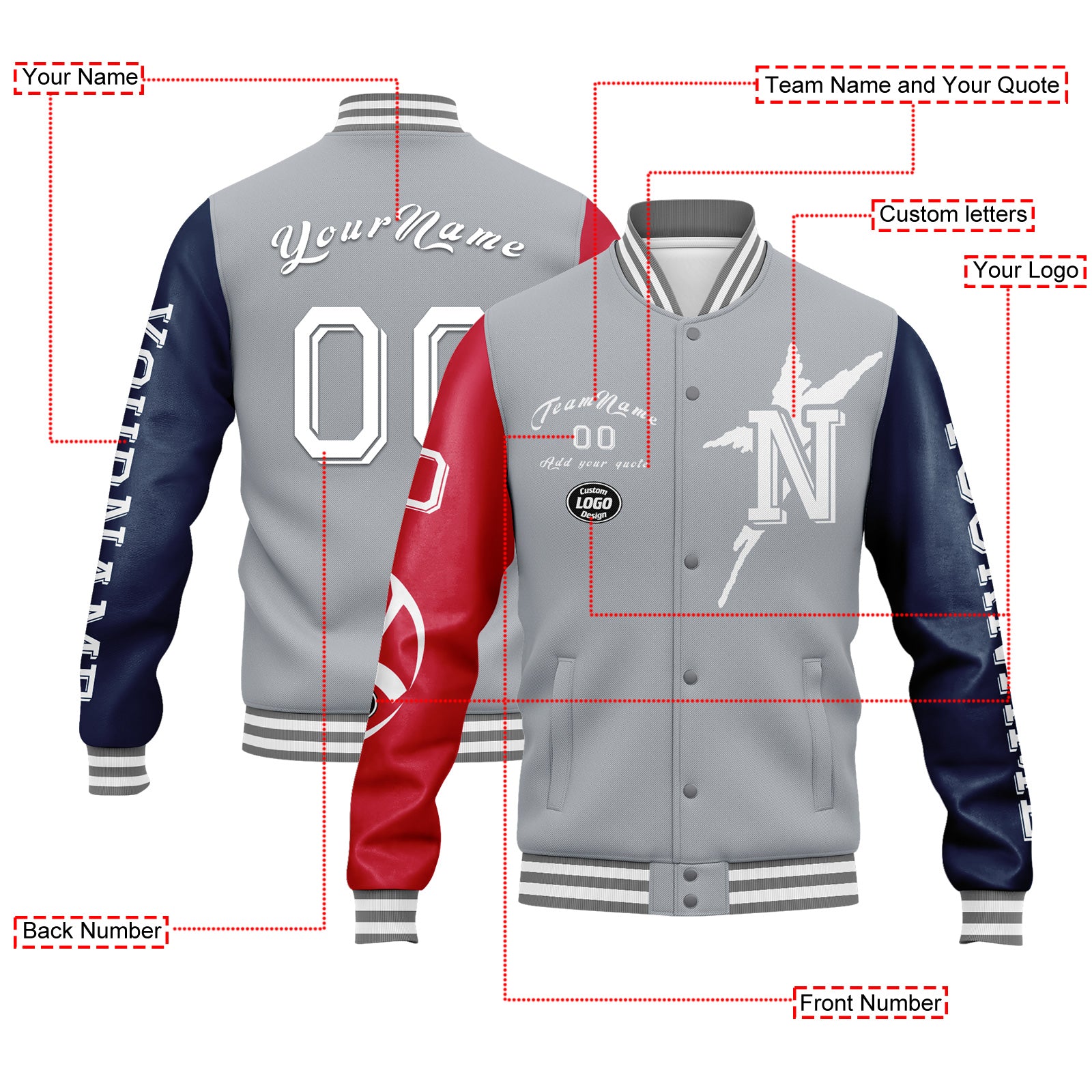 Custom Gray Red Blue New England Jacket & Sports Shoes Combo – Personalized Matching Outfit for Men | Gym, Running, Casual Wear | D020294-26