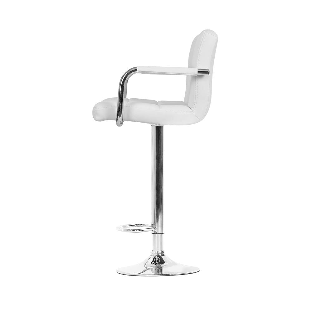 4 Bar Stools with Leather Upholstery, Gas Lift Mechanism & Armrests in White - Perfect for Kitchen Island, Dining Room & Home Bar