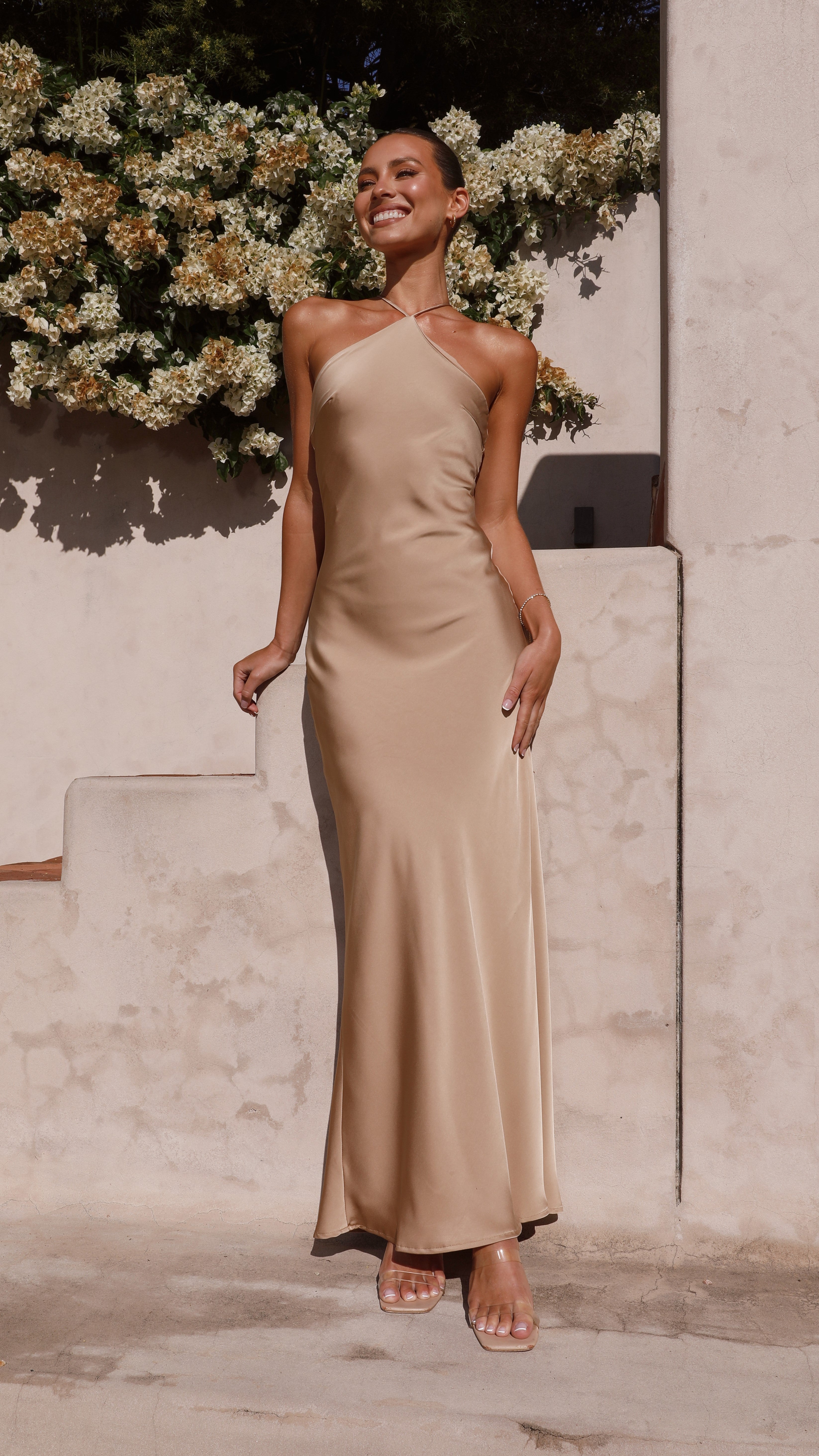 Chiara Maxi Dress in Latte - Elegant Long Flowy Dress for Women, Perfect for Weddings, Parties & Summer Vacations