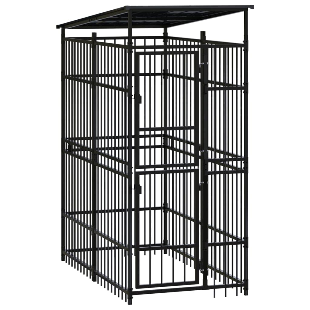 Steel Outdoor Dog Kennel with Roof - 19.8ft for Backyard & Camping