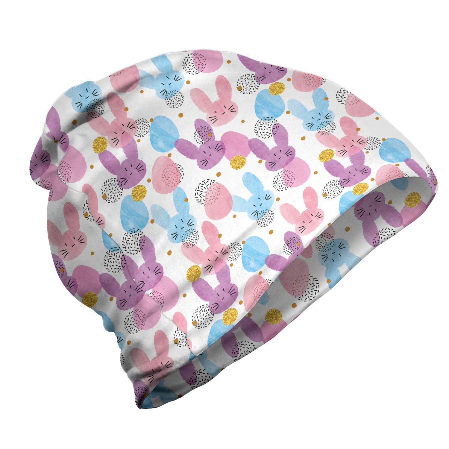 Ambesonne Unisex Beanie - Easter Bunnies & Eggs Design - Warm Knit Hat for Men & Women - Perfect for Hiking, Outdoor Activities & Winter Fashion