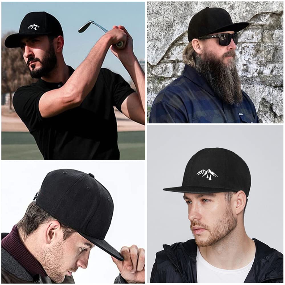 Men's Adjustable Snapback Baseball Cap - Flat Bill Black Trucker Hat with American Flag & Pirate Skull Design - Cool Dad Hat for Casual Wear, Outdoor Sports & Street Fashion