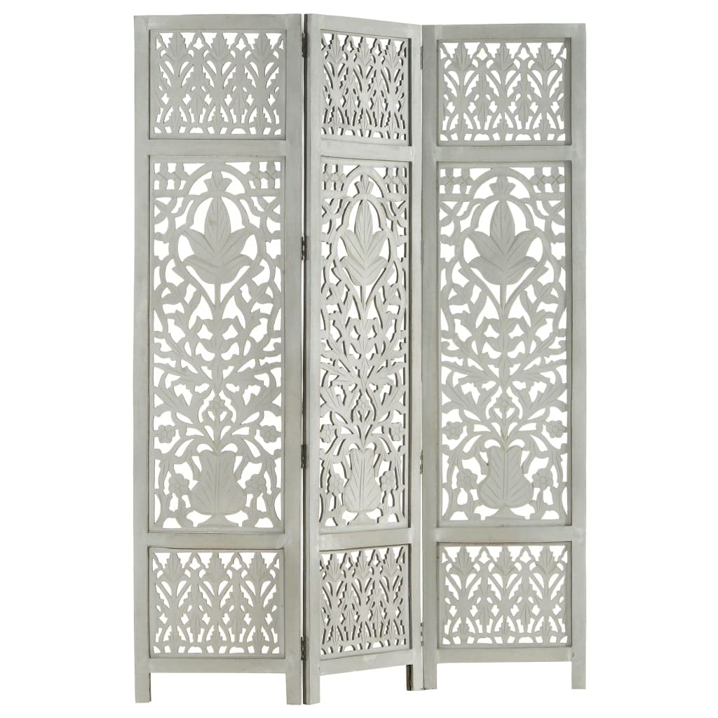 Hand Carved Wood Room Divider - 3 Panel Folding Privacy Screen, Portable Partition for Home & Office - Gray - Perfect for Bedroom Separation, Studio Dividers, and Creating Private Spaces