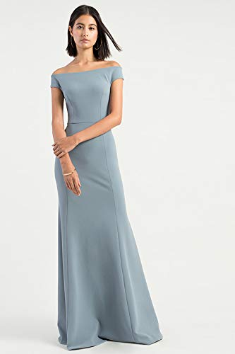 Jenny Yoo Women's Larson Off The Shoulder Fit and Flare Crepe Long Gown - Elegant Formal Dress for Weddings, Prom, Evening Parties & Special Occasions