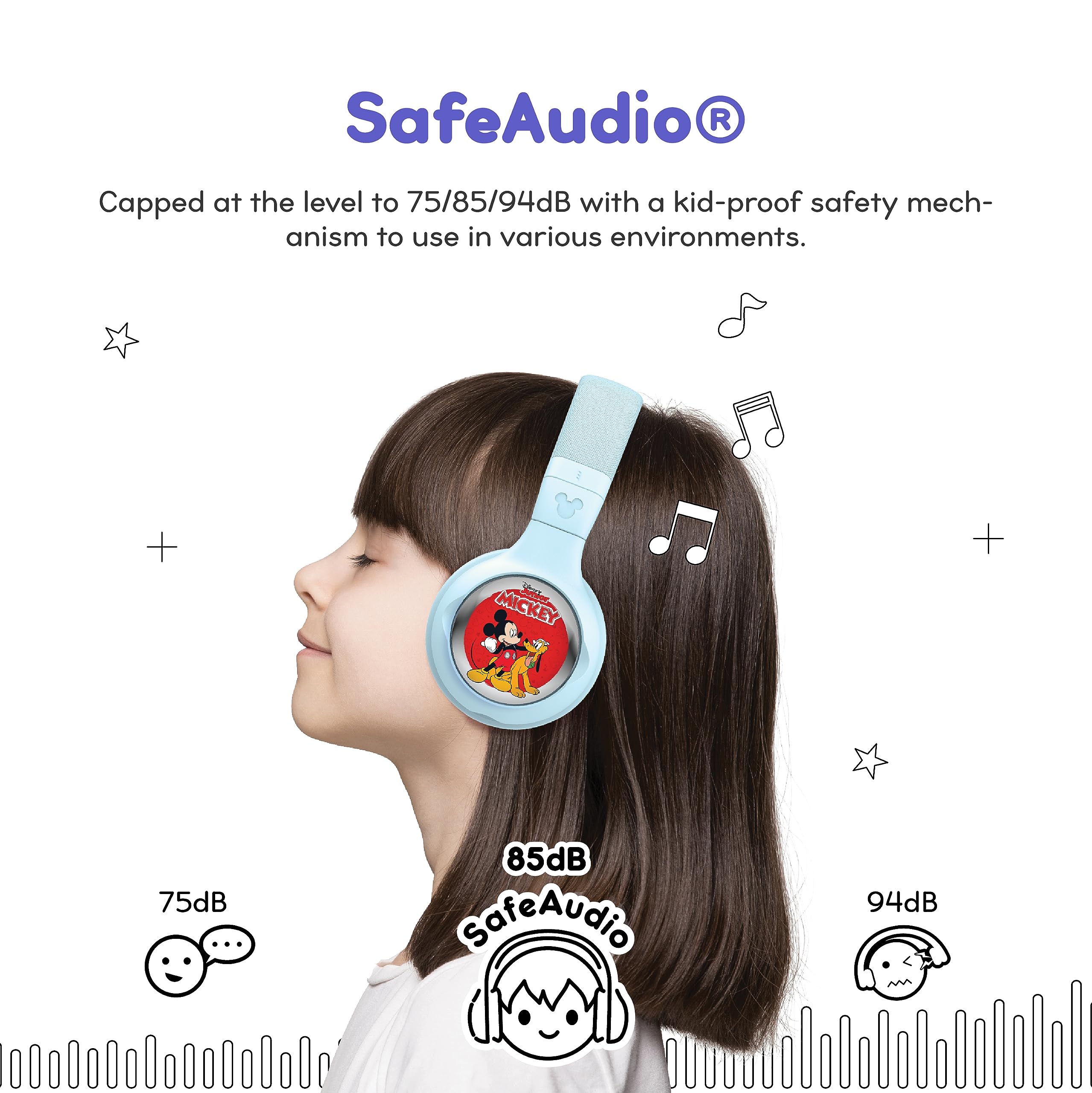 Disney StoryPhones - Foldable Bluetooth Kids Headphones with Mickey Mouse Story Disk | Wireless Learning Headset for Travel, Screen-Free Entertainment & Music | Perfect Gift for Boys & Girls (Light Blue) by Onanoff
