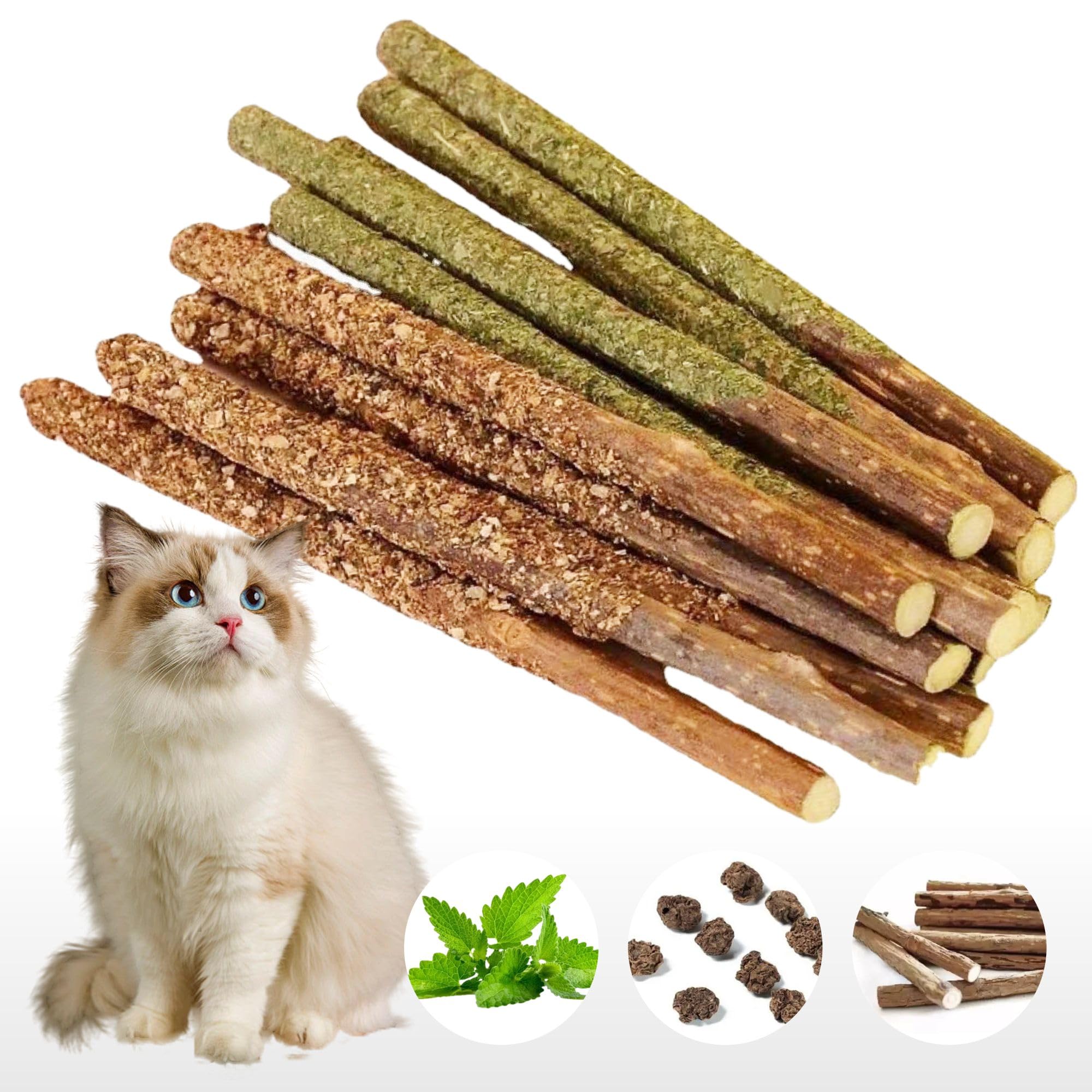 12 Pack Natural Silvervine Cat Chew Sticks - Catnip Dental Treats for Teeth Cleaning, Kitten Teething Toys & Edible Kitty Chew Toys - Perfect for Indoor Cats & Playtime Enrichment