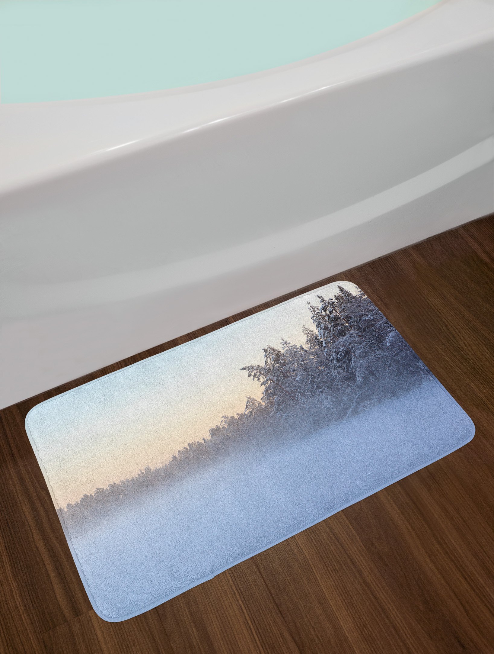 Ambesonne Plush Non-Slip Bath Mat - Frozen Winter Lake River in Woods Trees Under Snow Nature Forest Design, 30.2