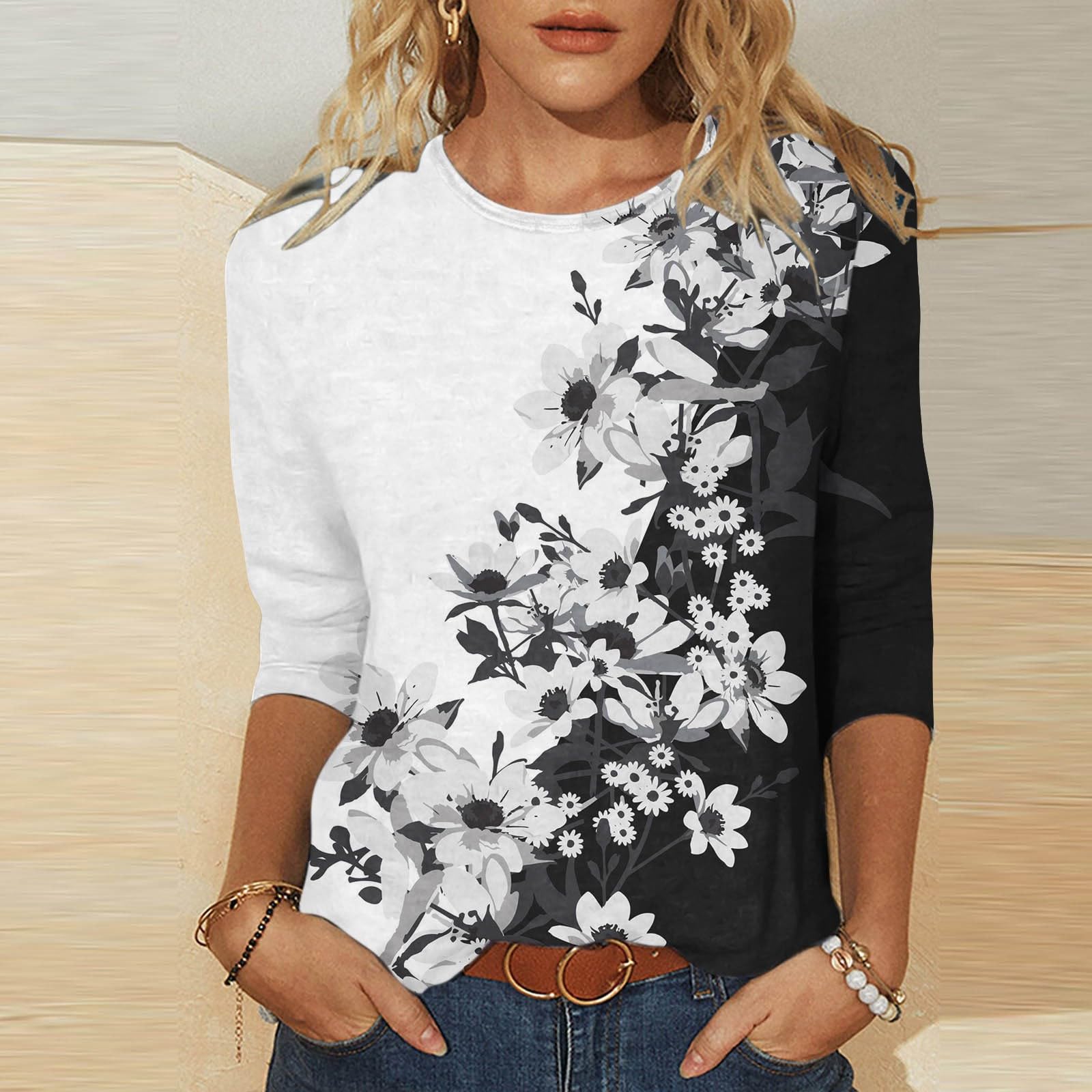 Women's 3/4 Sleeve Casual T-Shirts - Summer Loose Fit Solid Crewneck Blouses for Work & Everyday Wear | Perfect for Office, Weekend Outings & Travel