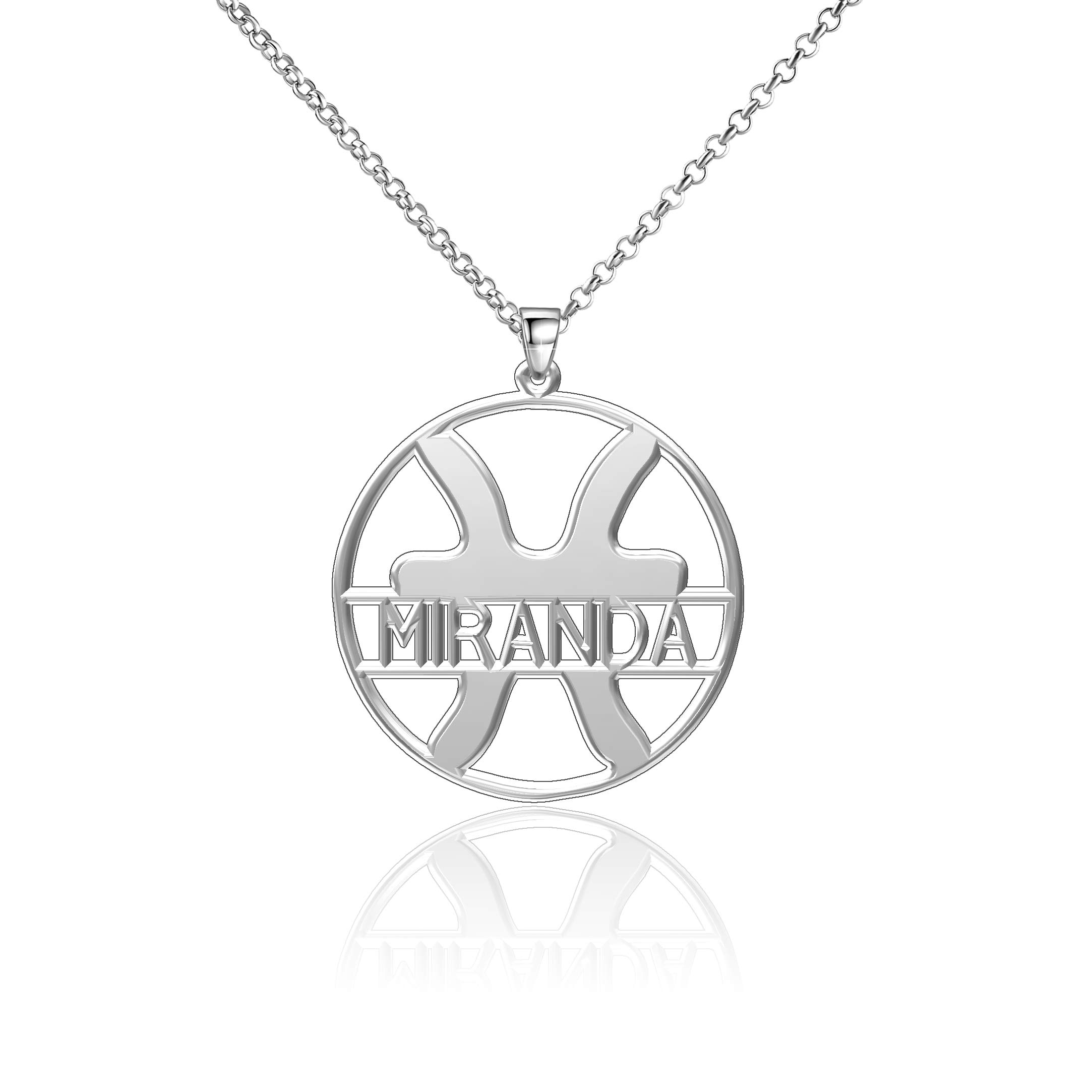 LoEnMe Sterling Silver Custom Zodiac Pisces Name Necklace for Couples - Perfect Anniversary Gift & Romantic Jewelry for Her