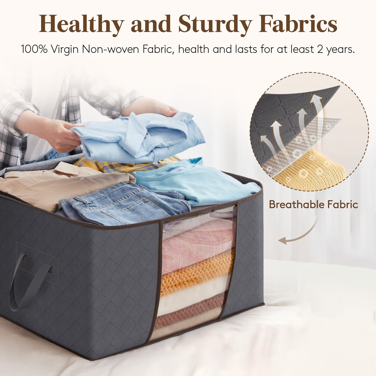 Lifewit 4-Pack Foldable Storage Bins with Lids & Clear Windows - Reinforced Handles for Clothes, Blankets, Bedding Organization - Perfect for Closet, Home & Travel Storage (Gray)
