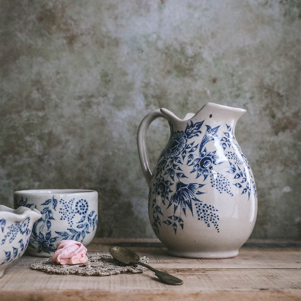 Hand Painted Artisan Pitcher - Ceramic Water Pitcher with Unique Floral Design - Perfect for Home Decor, Kitchen Use & Gift Giving