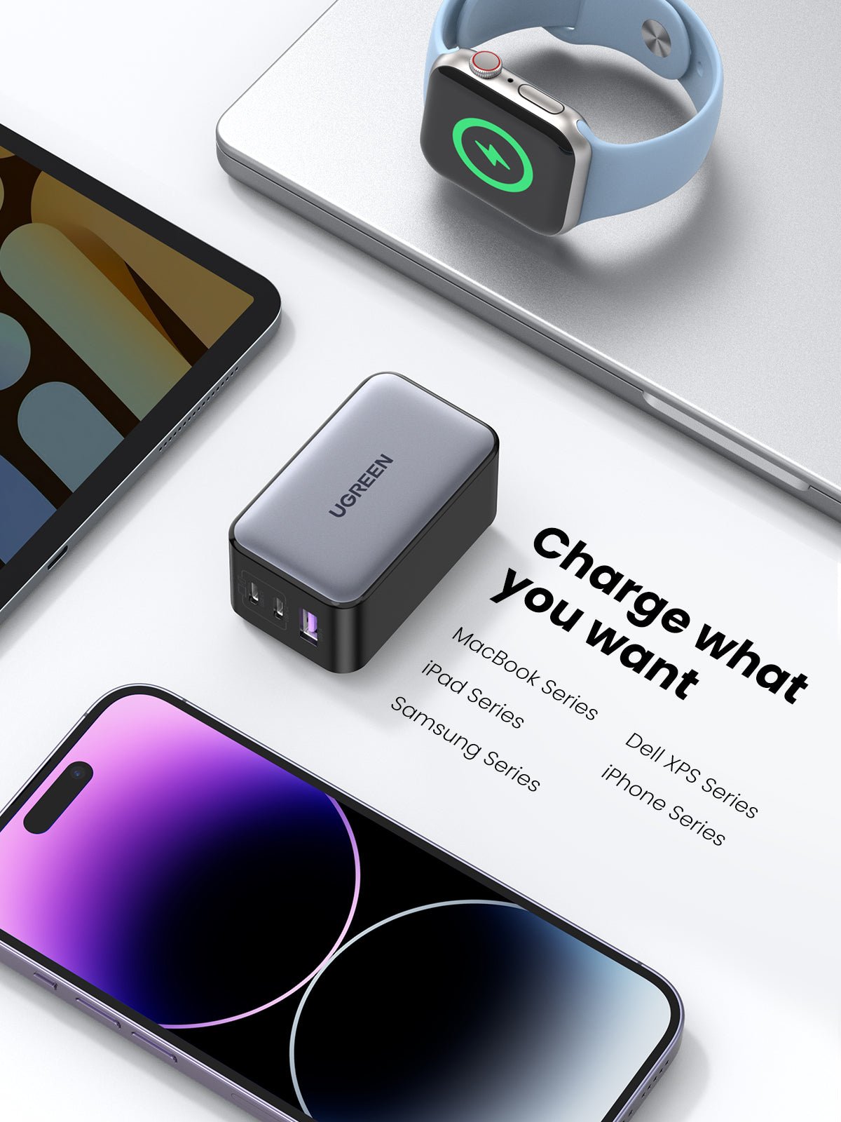UGREEN Nexode 65W USB C GaN Fast Charger for iPhone 15/14/13, MacBook, iPad - 3 Port PD Wall Charger with Foldable Plug | Perfect for Travel, Home & Office Use