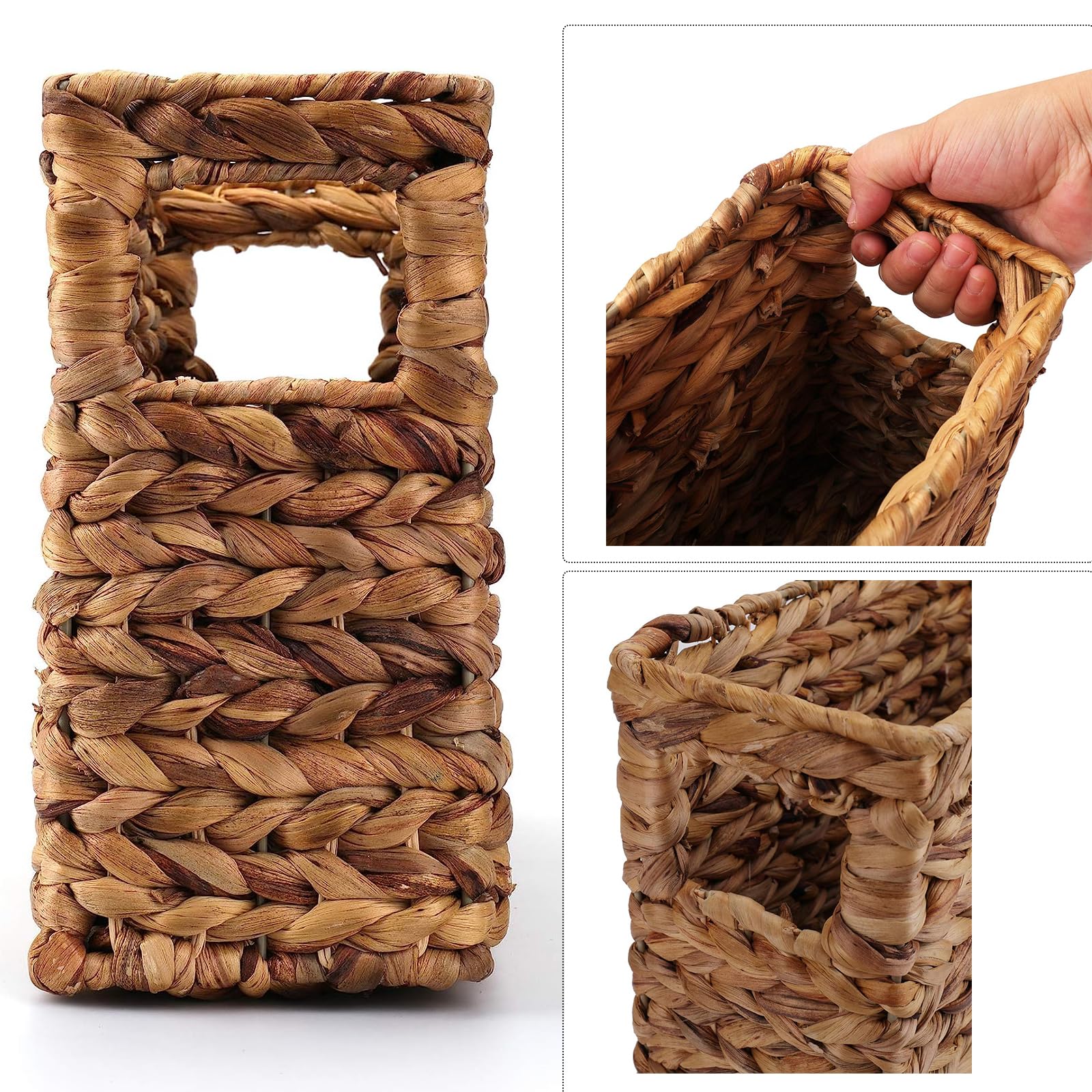 Yesland Hand-Woven Natural Water Hyacinth Magazine Basket - 15.5 x 5.5 x 9.75 Inch Narrow Wicker Storage Bin for Home Office Desk - Perfect for Organizing Magazines, Books & Office Supplies in Living Room or Workspace