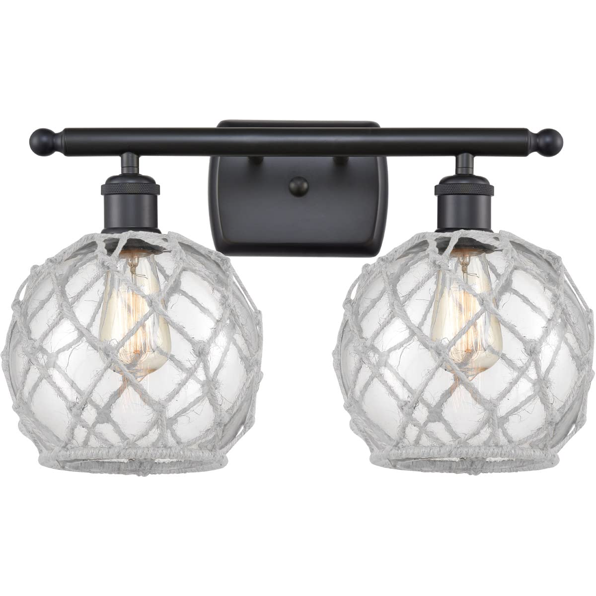 Ballston Collection Matte Black Farmhouse Rope 2-Light Bath Vanity Light with LED Bulbs - Perfect for Bathroom, Powder Room, and Rustic Home Decor