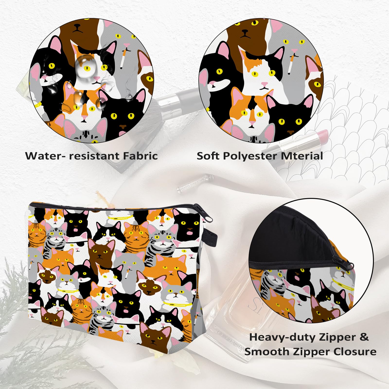 Stylish Small Cat Collage Makeup Bag for Women - Waterproof Cosmetic & Toiletry Travel Pouch - Perfect for Purse, Gym, Vacation & Daily Essentials Organization